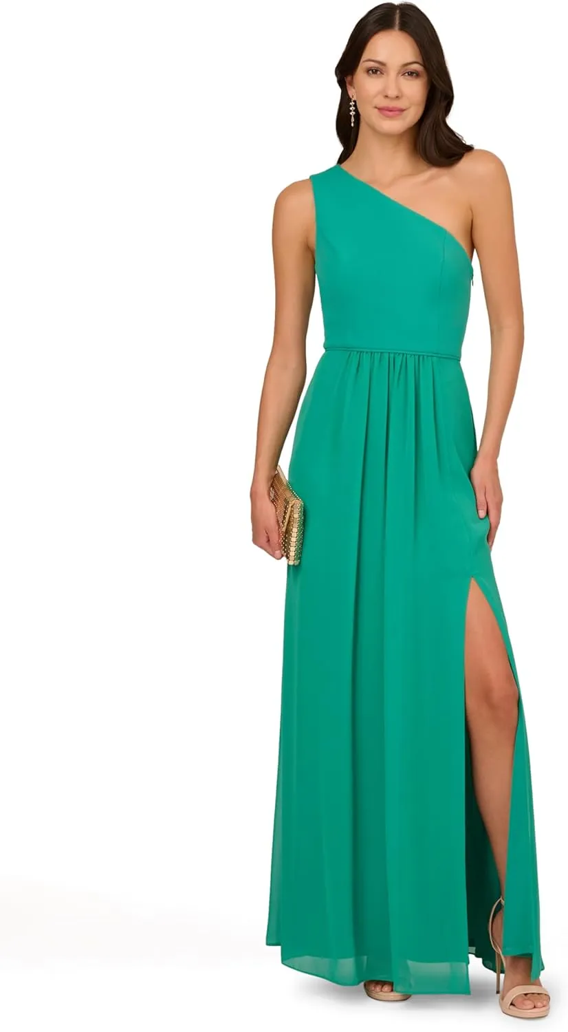 Adrianna Papell Women's One Shoulder Chiffon Gown