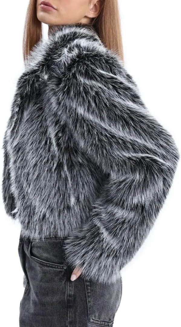Amazhiyu Women's Faux Fur Cropped Coat Winter Open-front Long Sleeve Jackets Warm