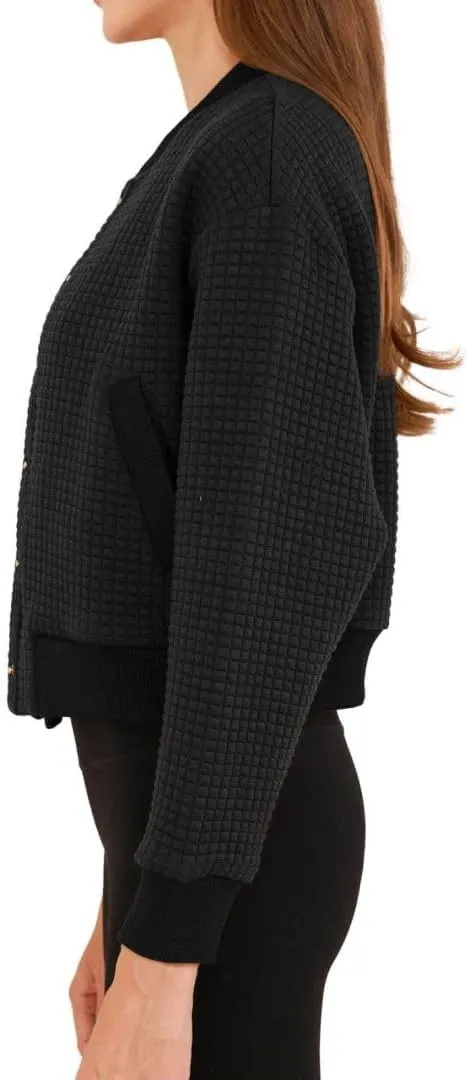 Amazhiyu Women's Quilted Cropped Bomber Jacket Long Sleeve Waffle Autumn Coat