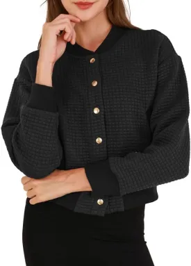 Amazhiyu Women's Quilted Cropped Bomber Jacket Long Sleeve Waffle Autumn Coat