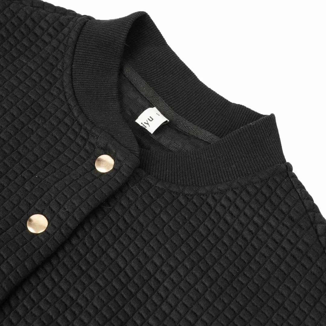 Amazhiyu Women's Quilted Cropped Bomber Jacket Long Sleeve Waffle Autumn Coat