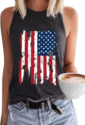American Flag Patriotic Tank Tops for Women 4th of July Shirt USA Flag Stars Stripes Graphic Tank Tops Summer Tee