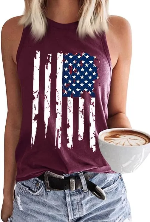 American Flag Patriotic Tank Tops for Women 4th of July Shirt USA Flag Stars Stripes Graphic Tank Tops Summer Tee