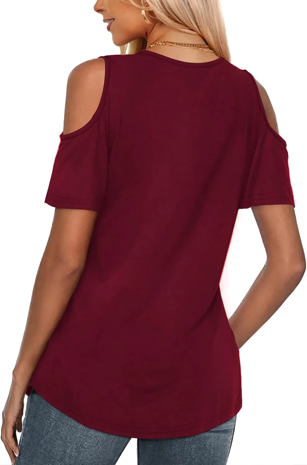 Amoretu Women's Short Sleeve Shirts Cold Shoulder Tops V Neck Blouse Tunic Shirts