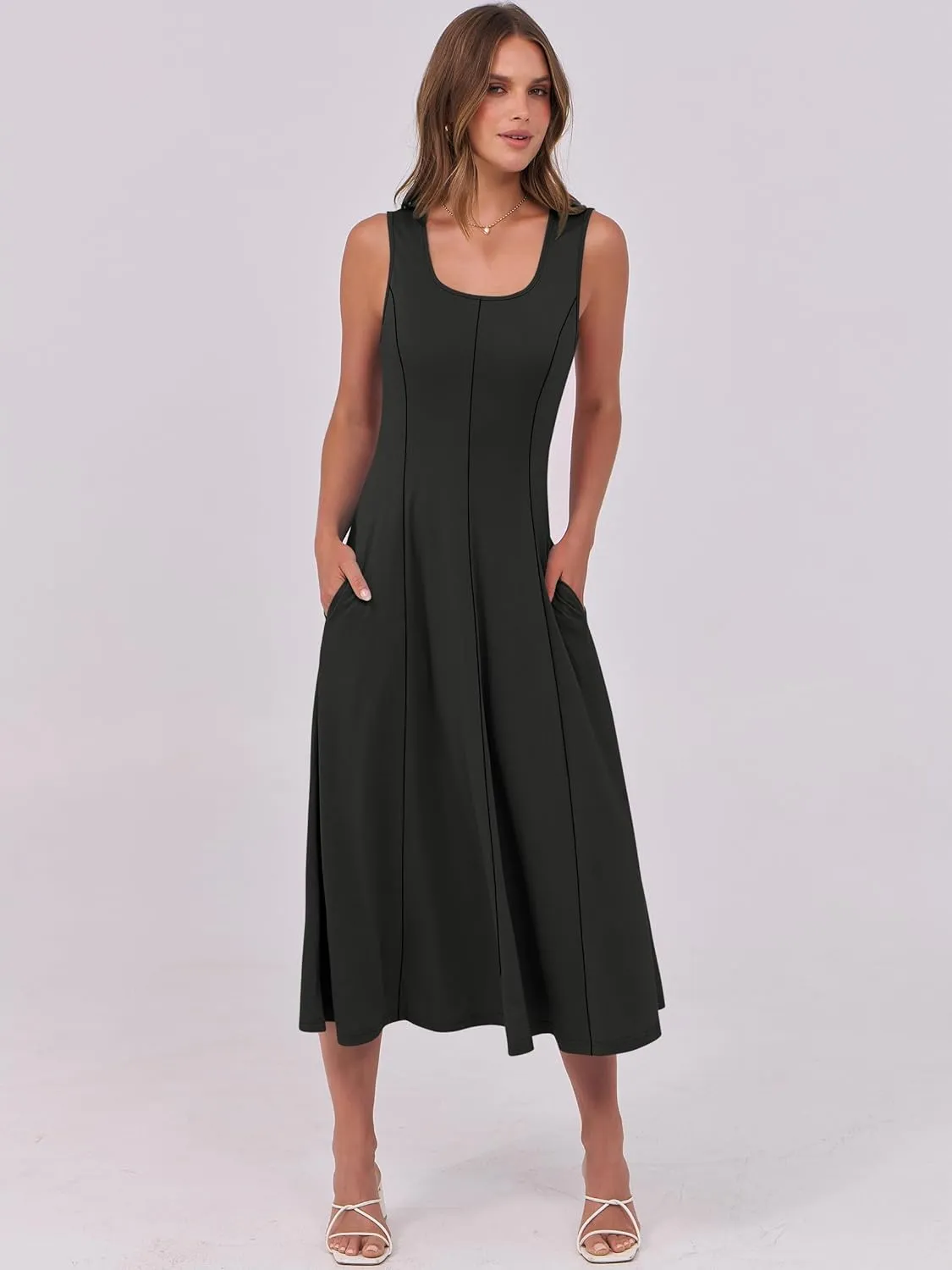 ANRABESS Womens Summer Casual Sleeveless Midi Dresses Scoop Neck Fit & Flare A-Line Flowy Long Sundress Beach Outfits