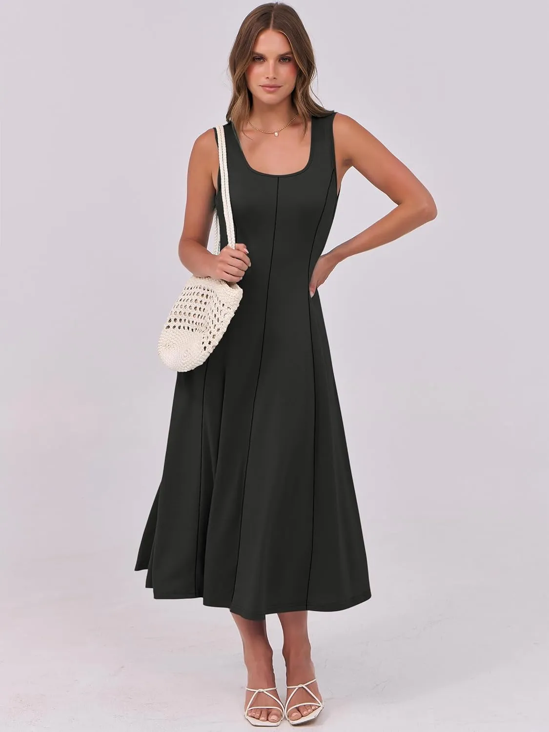 ANRABESS Womens Summer Casual Sleeveless Midi Dresses Scoop Neck Fit & Flare A-Line Flowy Long Sundress Beach Outfits