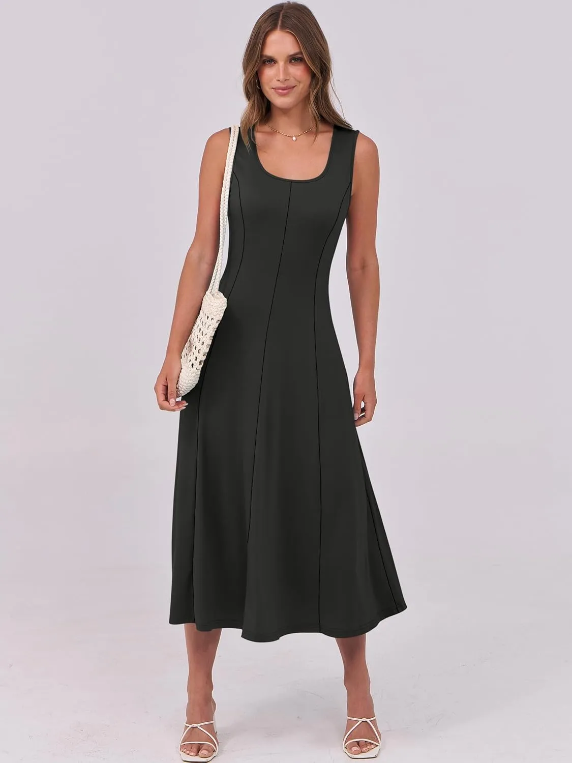 ANRABESS Womens Summer Casual Sleeveless Midi Dresses Scoop Neck Fit & Flare A-Line Flowy Long Sundress Beach Outfits