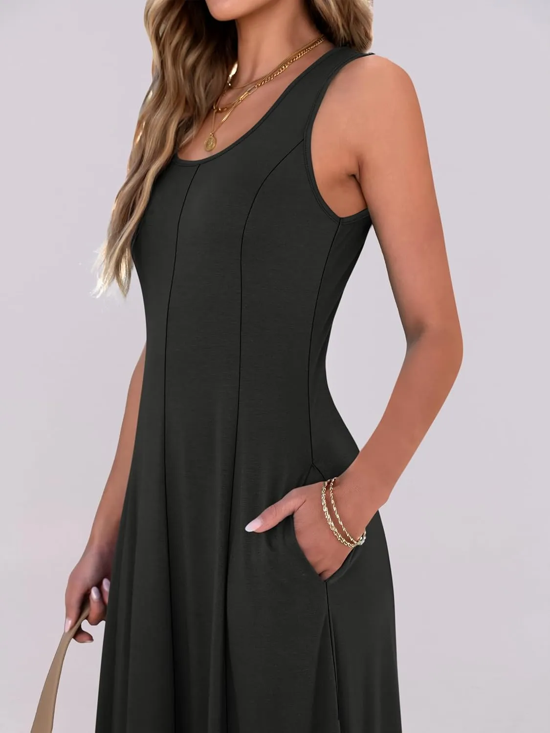 ANRABESS Womens Summer Casual Sleeveless Midi Dresses Scoop Neck Fit & Flare A-Line Flowy Long Sundress Beach Outfits