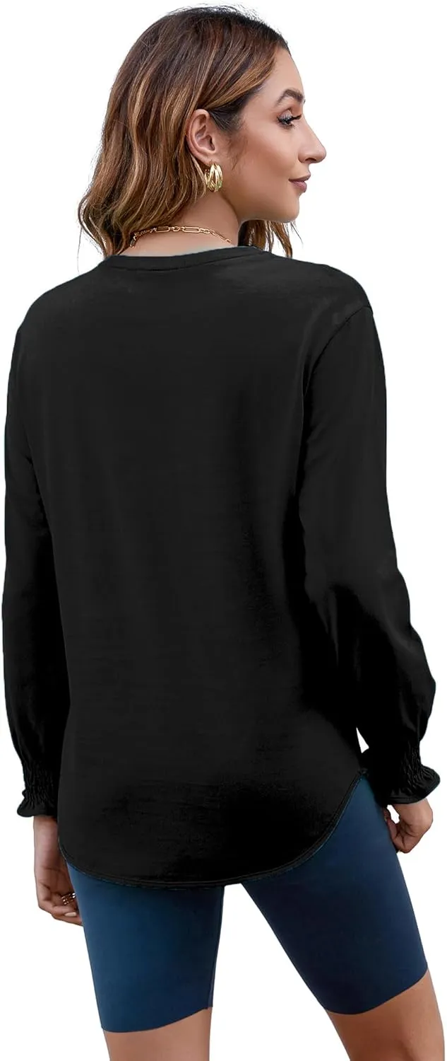 Atnlewhi Womens Puff Long Sleeve T Shirts Casual Crew Neck Basic Pullover Tee Tops Blouses