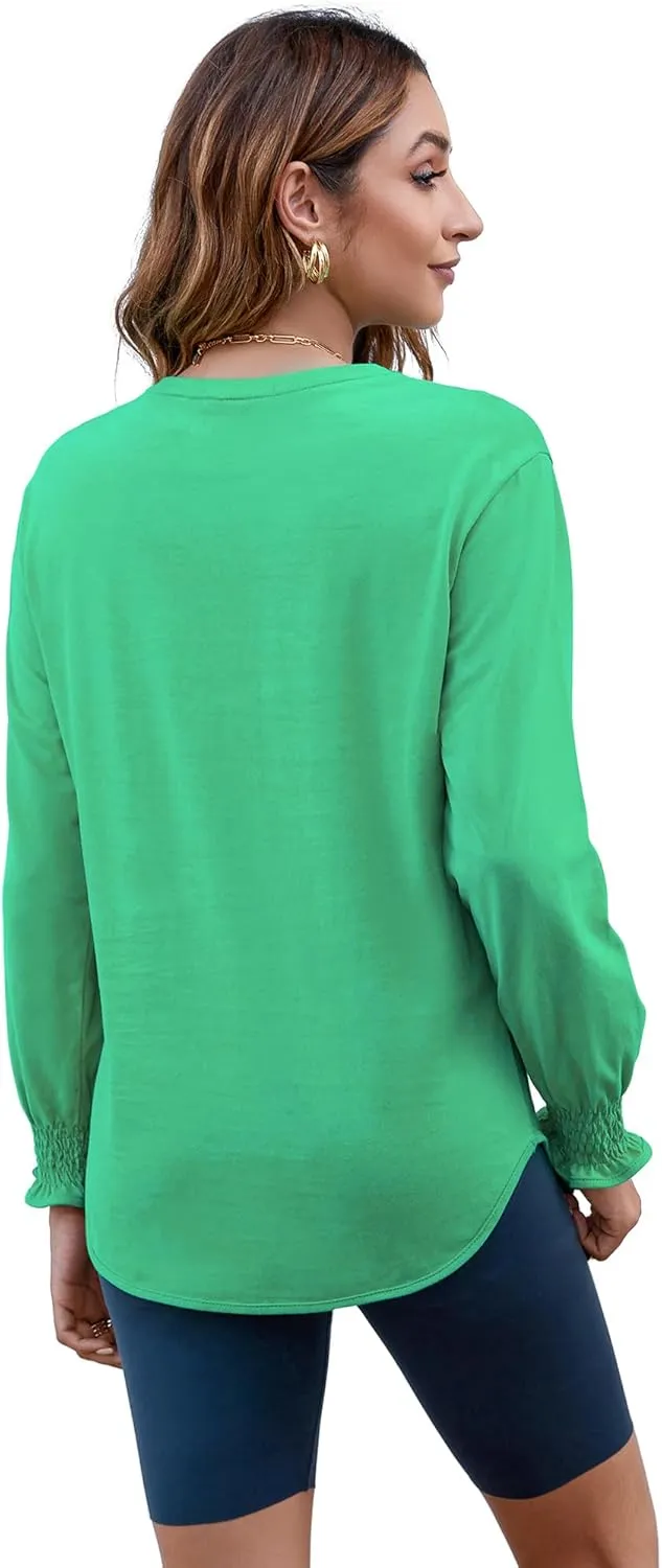Atnlewhi Womens Puff Long Sleeve T Shirts Casual Crew Neck Basic Pullover Tee Tops Blouses
