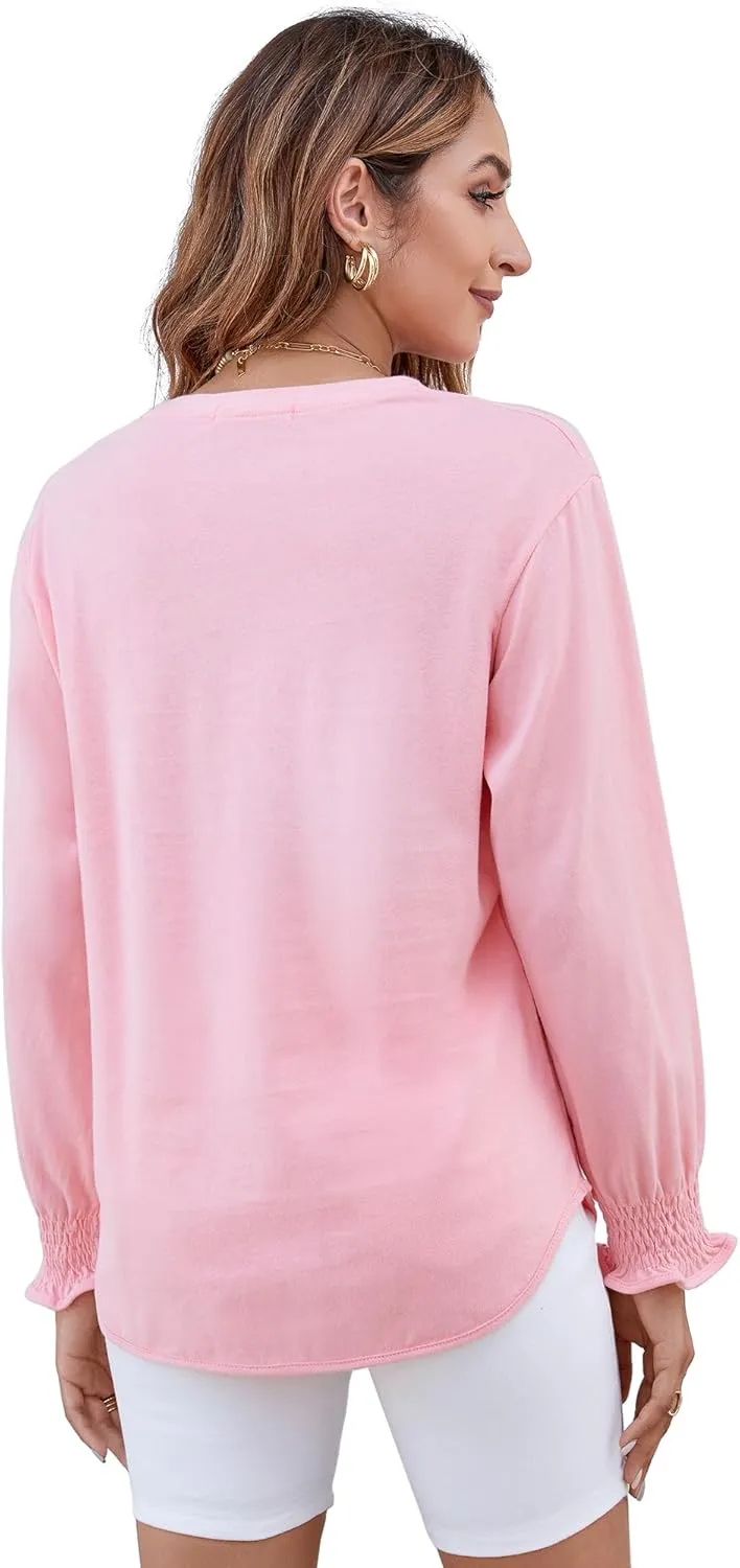 Atnlewhi Womens Puff Long Sleeve T Shirts Casual Crew Neck Basic Pullover Tee Tops Blouses