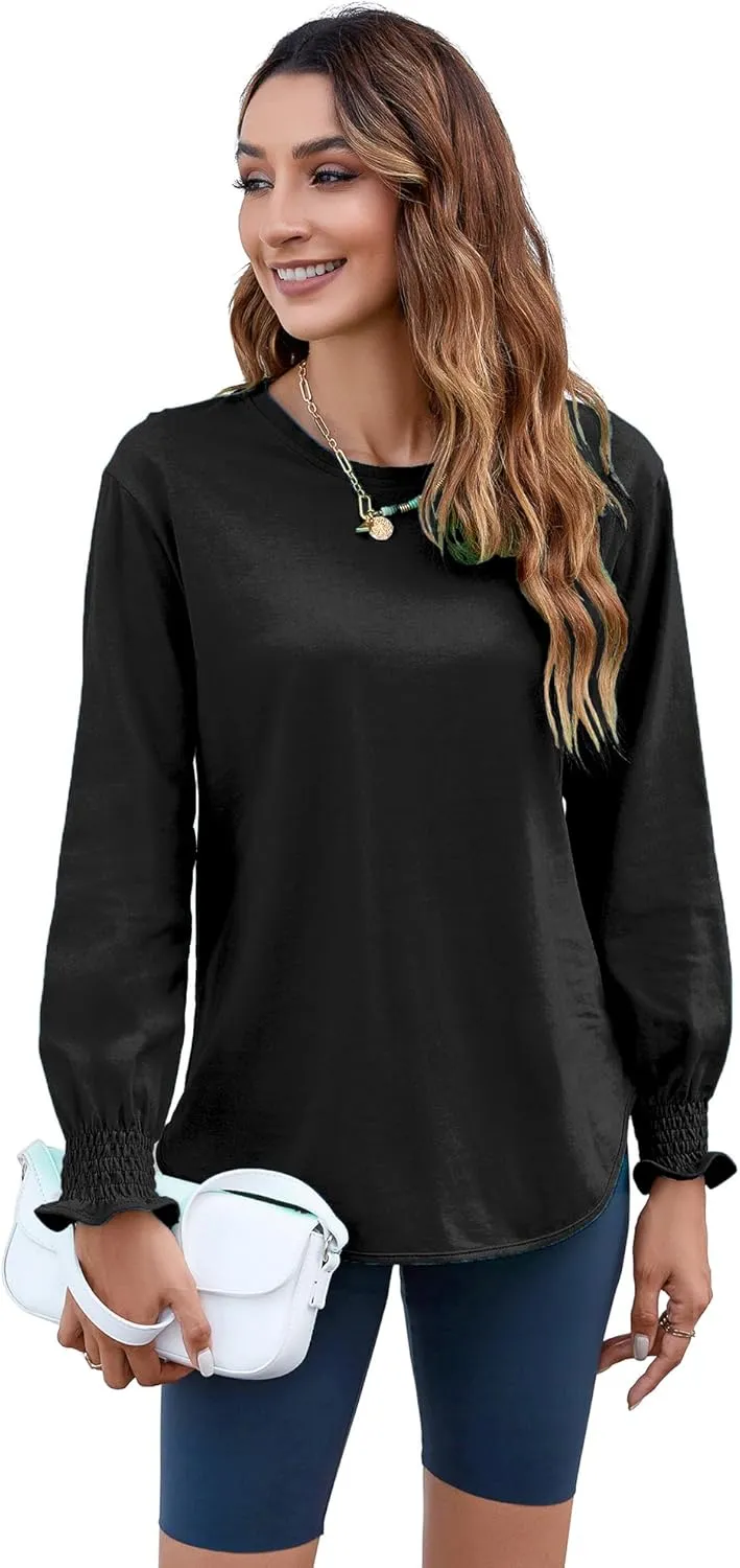 Atnlewhi Womens Puff Long Sleeve T Shirts Casual Crew Neck Basic Pullover Tee Tops Blouses