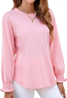 Atnlewhi Womens Puff Long Sleeve T Shirts Casual Crew Neck Basic Pullover Tee Tops Blouses