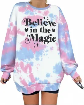 BANGELY Magical Sweatshirt Women Magic Kingdom Shirt Funny Believe in Magic Graphic Pullover Family Holiday Long Sleeve Tops