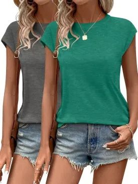 Bliwov 2 Pack Womens Tops Cap Sleeve T Shirts Summer Spring Basic Trendy Casual Outfits Beach Vacation Fashion Dressy Clothes