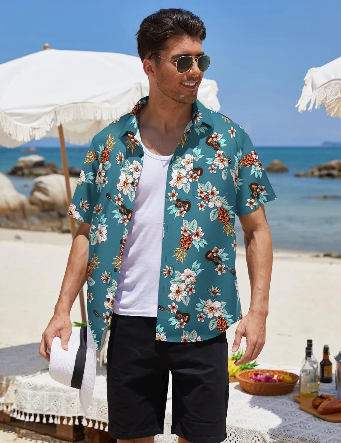COOFANDY Mens Hawaiian Tropical Shirt Short Sleeve Casual Button Down Floral Summer Beach Shirts with Pocket