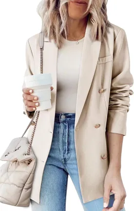 Dokotoo Womens Double Breasted Blazer Jackets Casual Blazers Open Front Long Sleeve Lapel Collar Work Office Jackets Blazer
