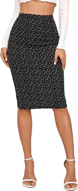 Floerns Women's All Over Print High Waist Elegant Bodycon Pencil Midi Skirt