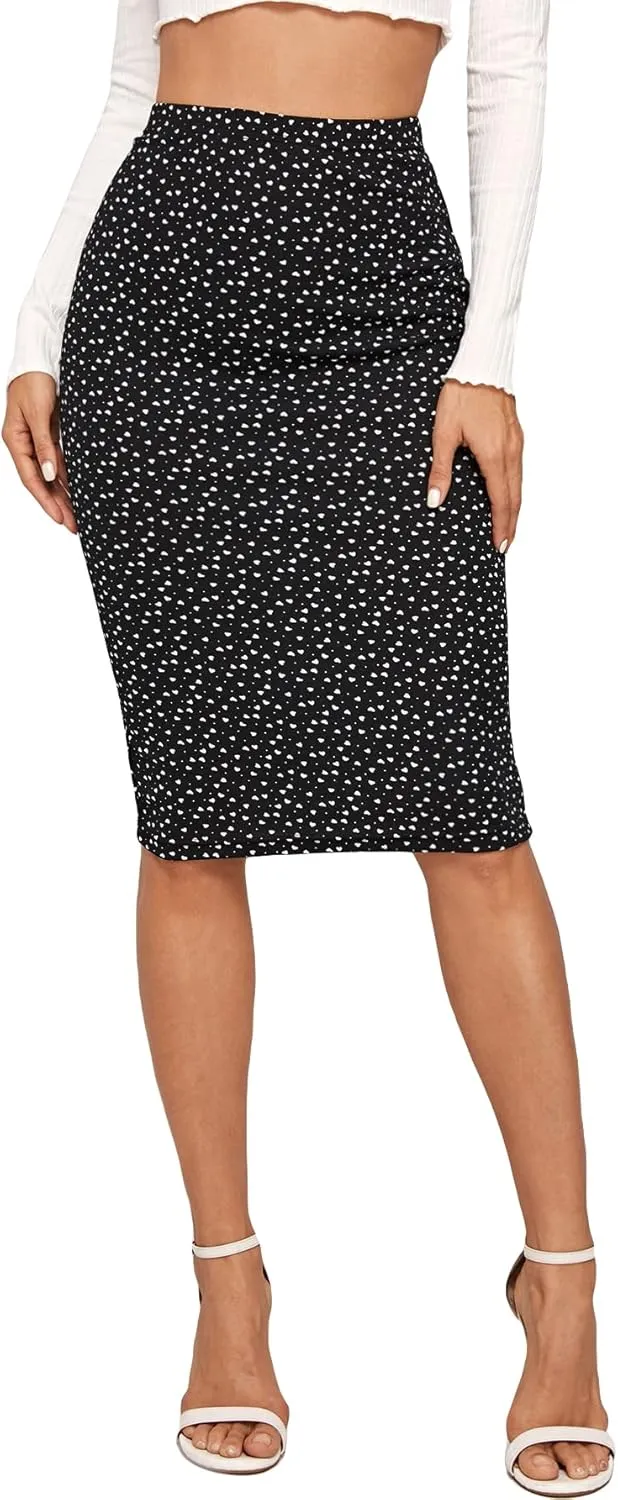 Floerns Women's All Over Print High Waist Elegant Bodycon Pencil Midi Skirt