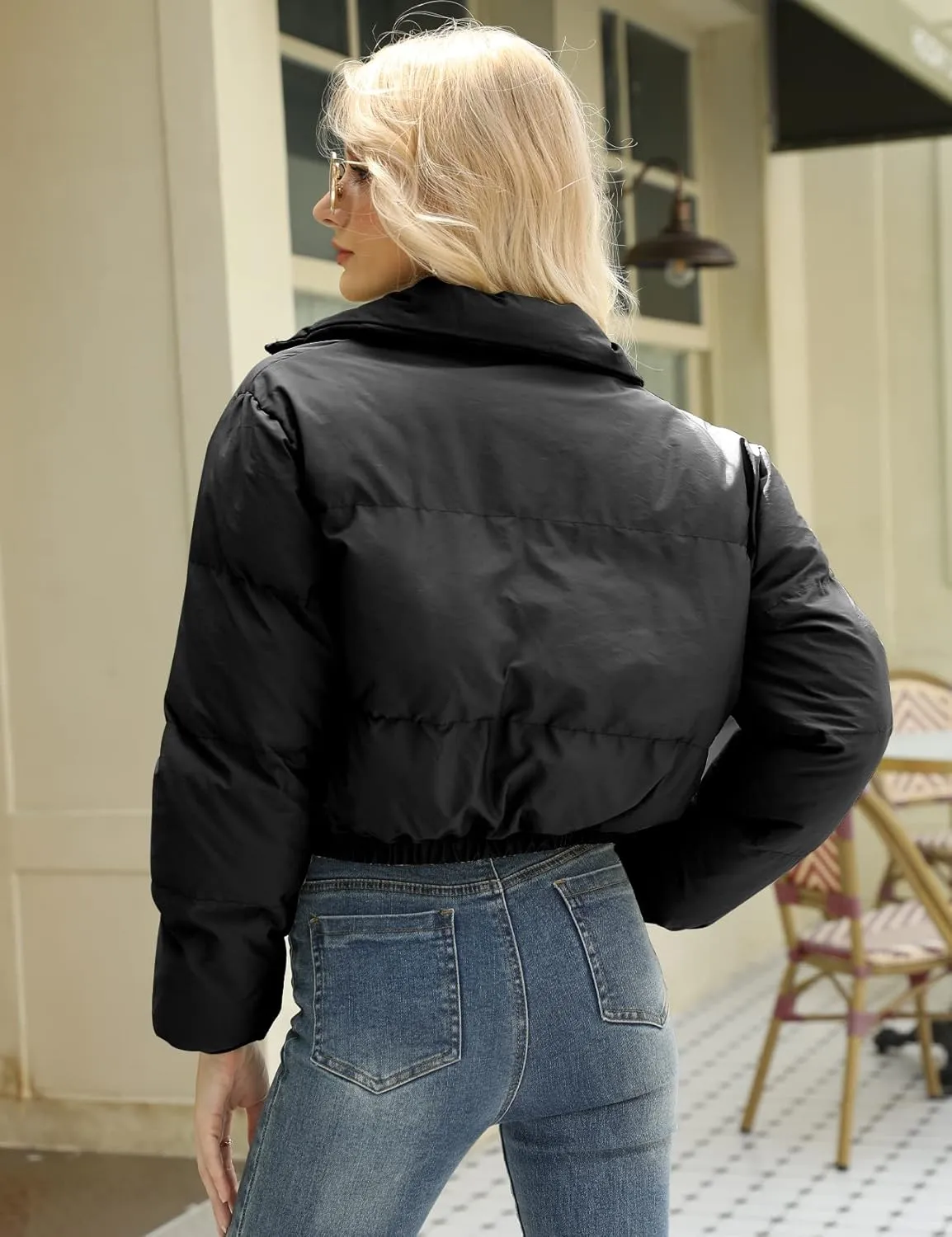 Gihuo Women's Cropped Puffer Jacket Zip Up Winter Short Quilted Jackets Bubble Coat