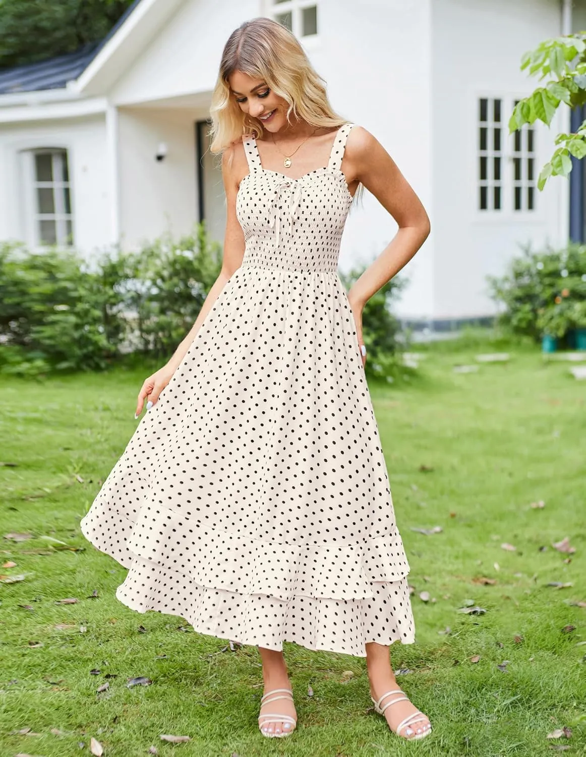 GRACE KARIN Women's 2025 Summer Floral Boho Dress Square Neck Strapped Swing A Line Sundress Beach Long Maxi Outfits