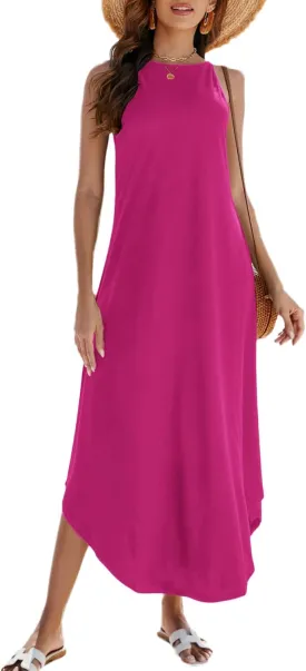 Halife Women's Summer Casual Sleeveless Beach Dress Long Halter Side Slit Maxi Sun Dresses