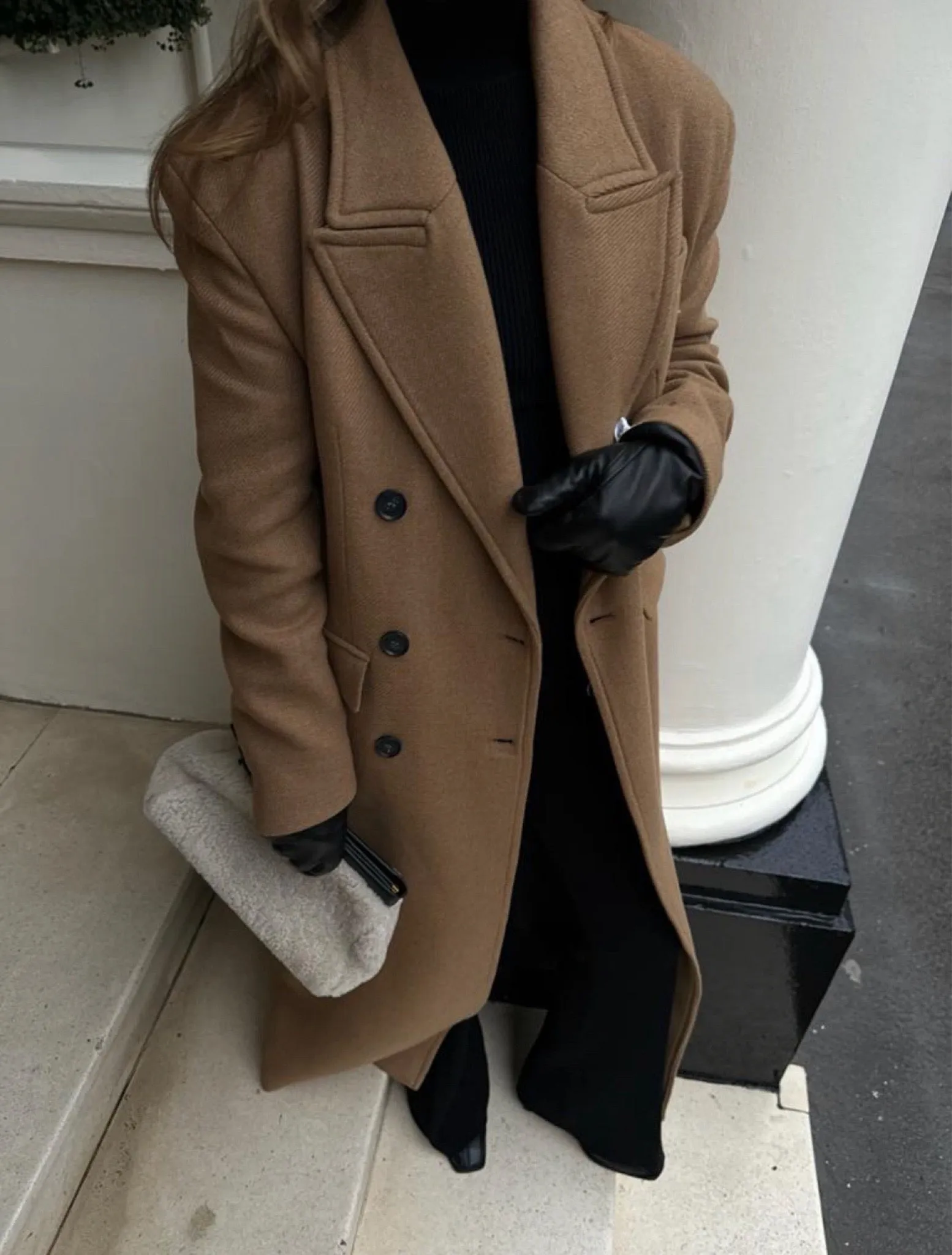 Karen Millen Brown Italian Wool Mix Maxi Double Breasted Tailored Coat UK 6