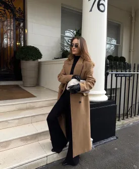 Karen Millen Brown Italian Wool Mix Maxi Double Breasted Tailored Coat UK 6