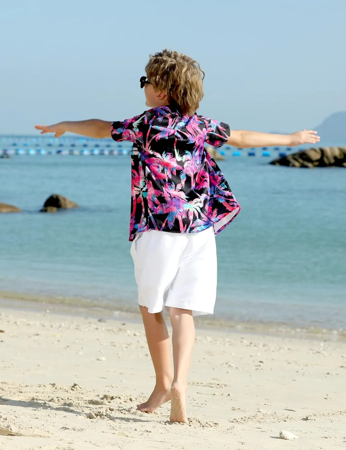 Little & Big Boy's Button Down Hawaiian Shirts Short Sleeve Cool Cartoon Print Dress Tops T-Shirt for Kids 7-14T