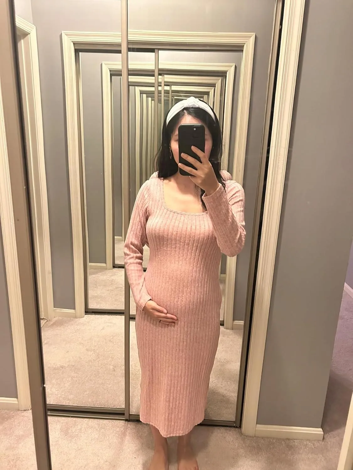 Long Sleeve Maternity Sweater Dress,Knit Ribbed Maternity Bodycon Dress for Photoshoot/Baby Shower