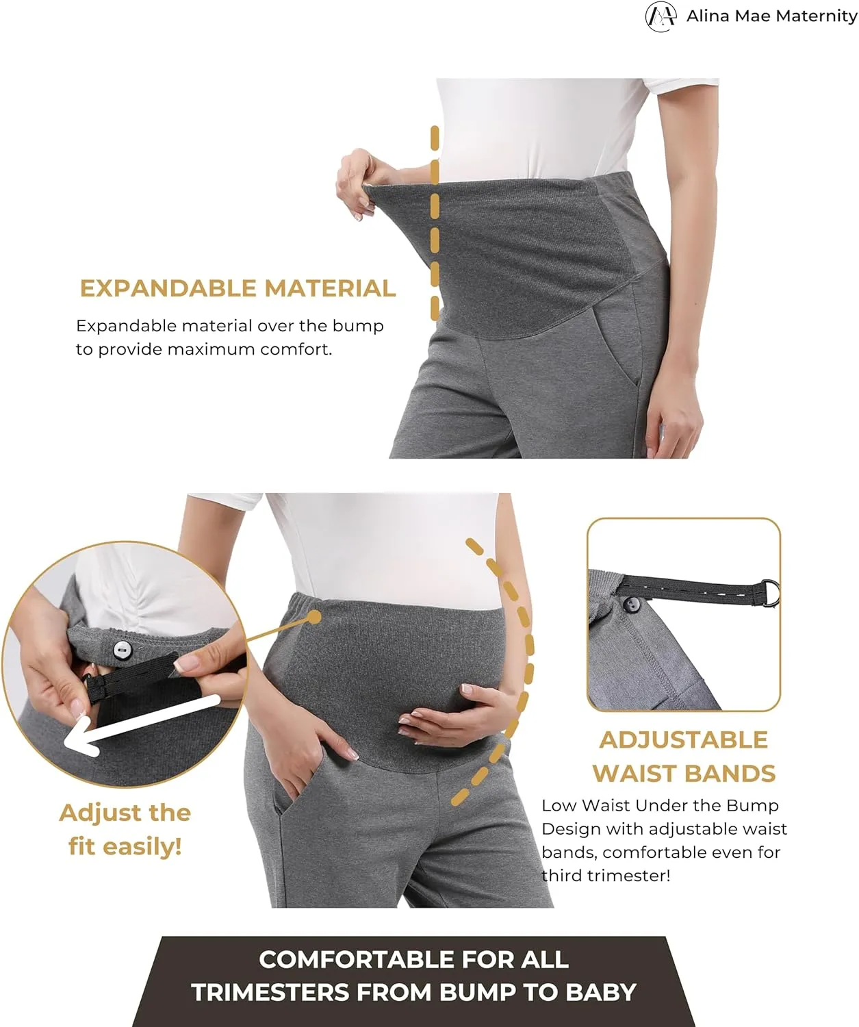 Maternity Pants Work Over The Belly with Pockets, Womens Pregnancy Dress Pants Office Clothes Trousers Stretch Summer