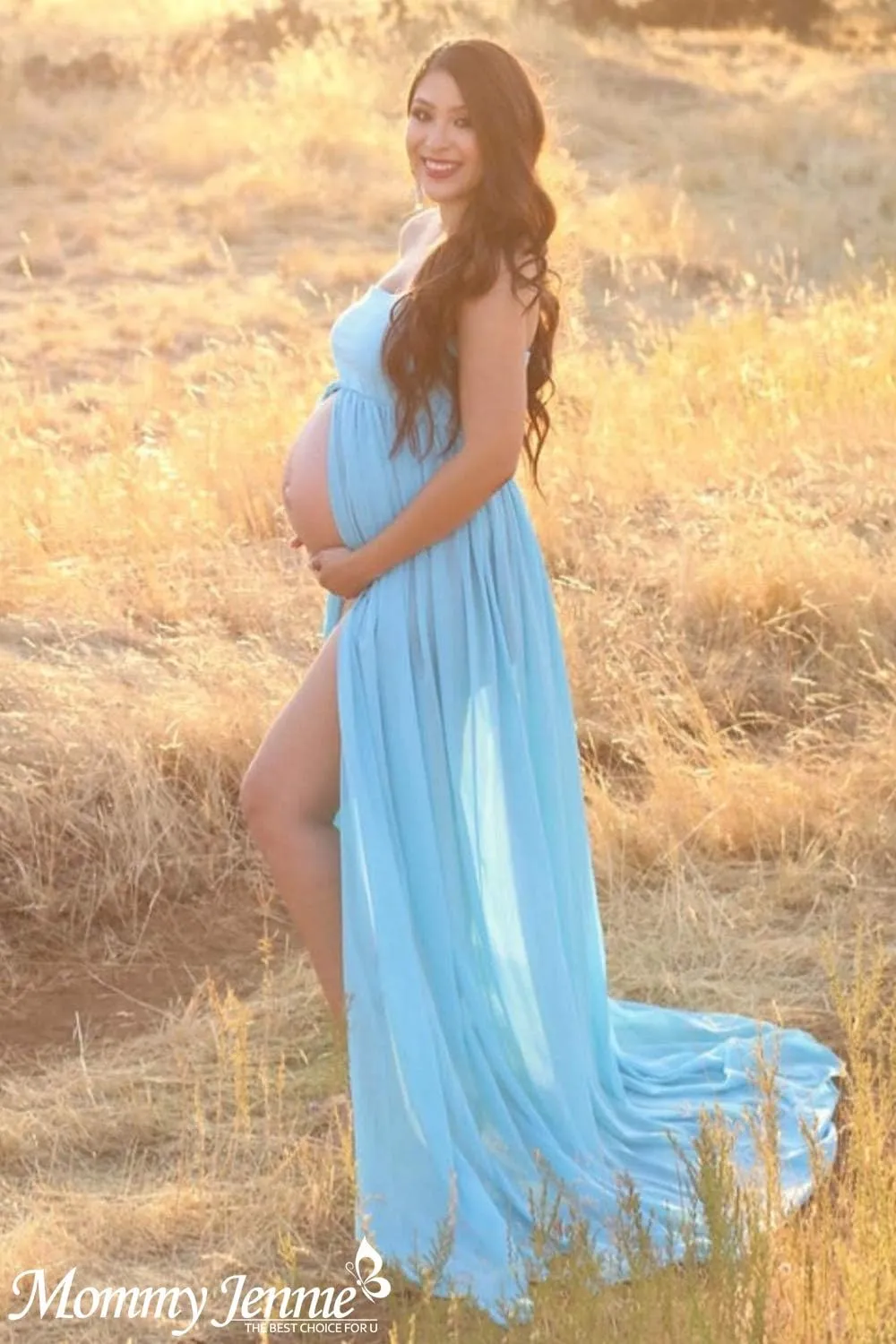 Mommy Jennie Maternity Dress for Photoshoot Sleeveless Open Front Photography Gown