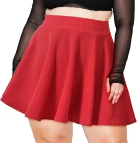 Moon Wood Women's Plus Size Mini Skater Skirt- Basic Versatile High Waisted Flared Casual Stretchy Skirts