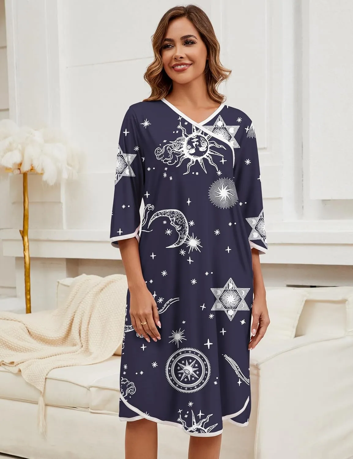Nightgowns for Women Soft Floral Print House Dresses for Women with Pockets Mumu Moomoo Dresses
