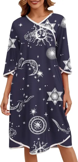 Nightgowns for Women Soft Floral Print House Dresses for Women with Pockets Mumu Moomoo Dresses