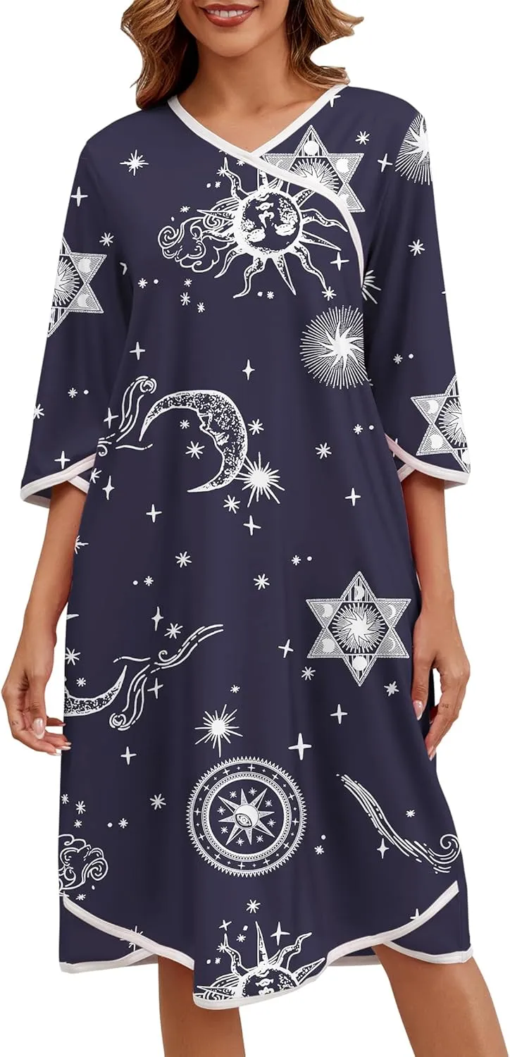 Nightgowns for Women Soft Floral Print House Dresses for Women with Pockets Mumu Moomoo Dresses