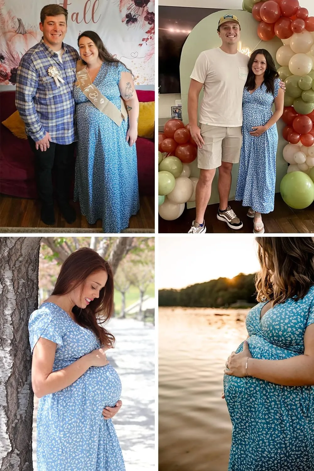 OUGES Maternity Maxi Dress Wrap V Neck Baby Shower Pregnancy Dresses for Photoshoot