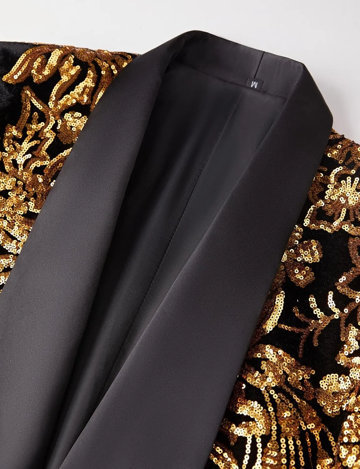Pyiujtr Men's Sequins Velvet Shawl Lapels Stage Party Prom Wedding Dinner Suit Jacket Blazer