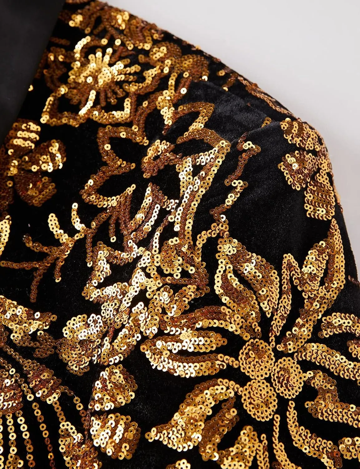 Pyiujtr Men's Sequins Velvet Shawl Lapels Stage Party Prom Wedding Dinner Suit Jacket Blazer