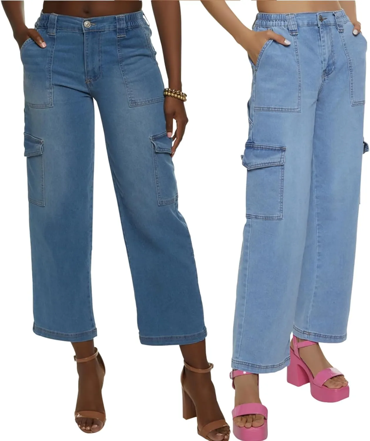 SheKiss Boyfriend Stretchy Jeans for Women - Distressed Frayed High Waisted Trendy Denim Blue Jeans
