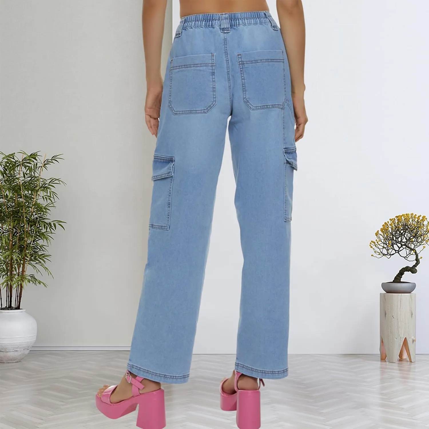 SheKiss Boyfriend Stretchy Jeans for Women - Distressed Frayed High Waisted Trendy Denim Blue Jeans