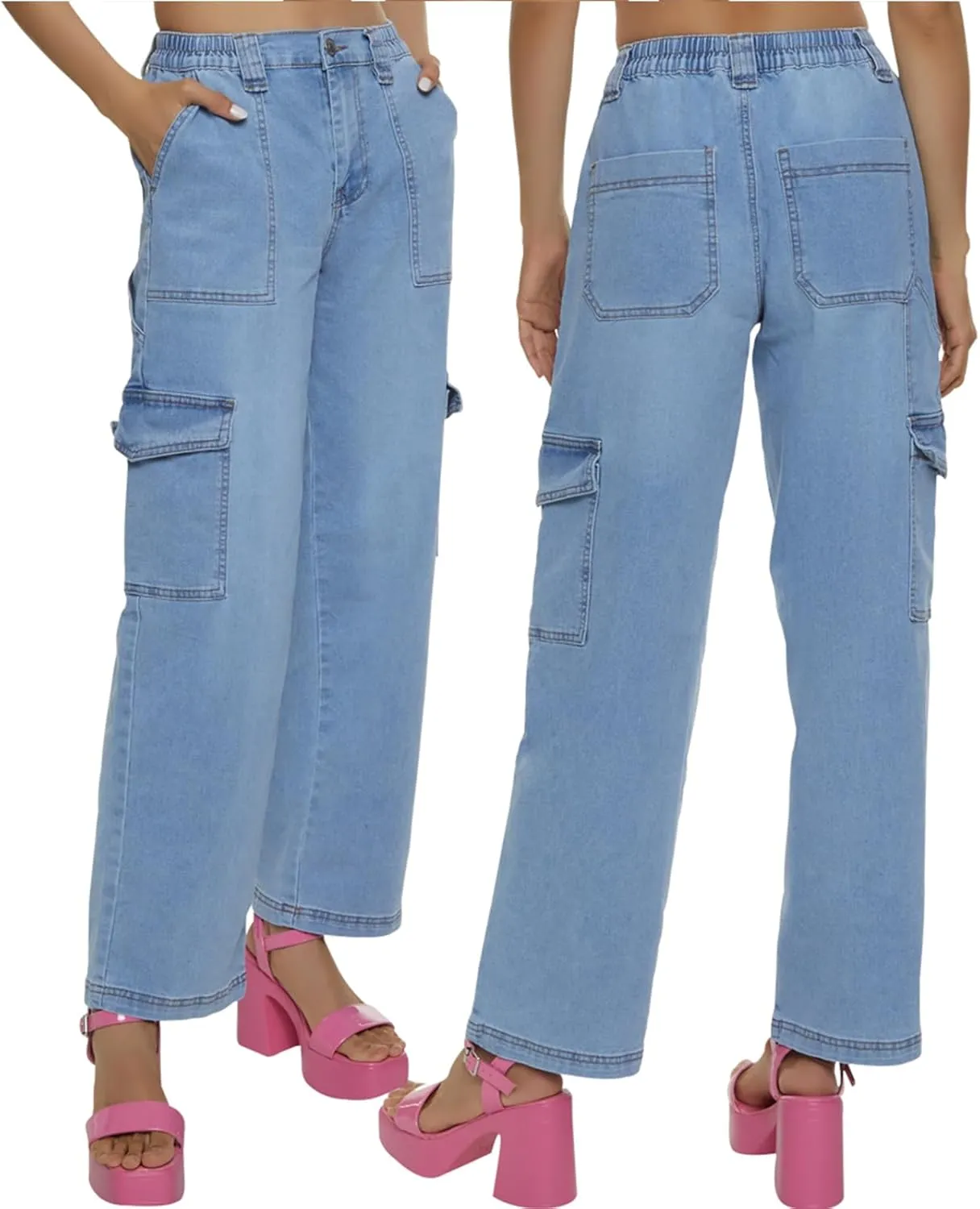 SheKiss Boyfriend Stretchy Jeans for Women - Distressed Frayed High Waisted Trendy Denim Blue Jeans