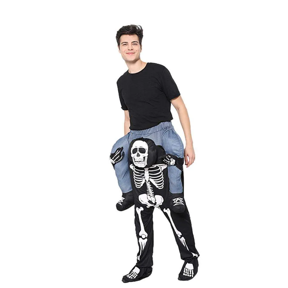Skeleton Cosplay Costume Skull Shoulder Carry Halloween Party Stage Outfit Dress Up for Adults