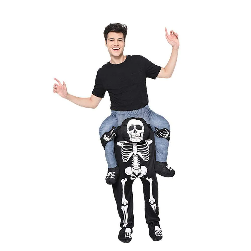 Skeleton Cosplay Costume Skull Shoulder Carry Halloween Party Stage Outfit Dress Up for Adults