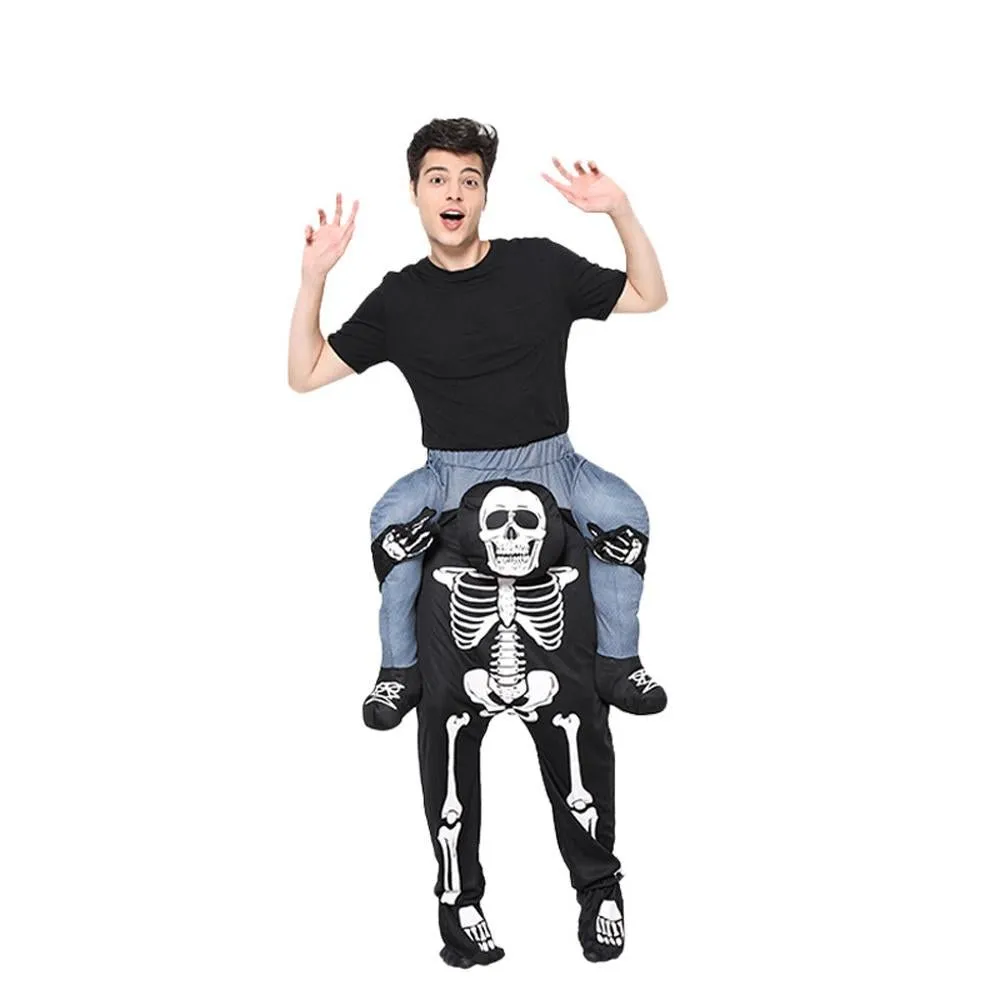 Skeleton Cosplay Costume Skull Shoulder Carry Halloween Party Stage Outfit Dress Up for Adults