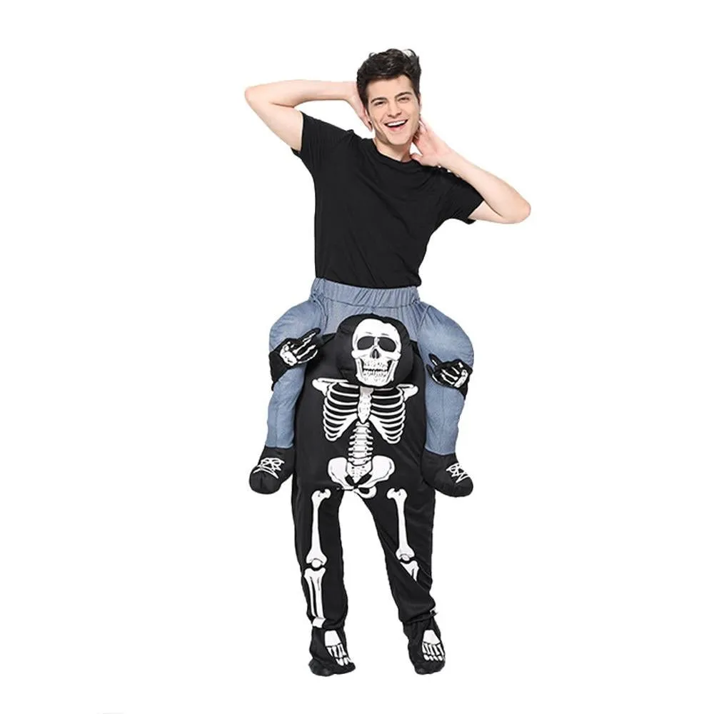 Skeleton Cosplay Costume Skull Shoulder Carry Halloween Party Stage Outfit Dress Up for Adults