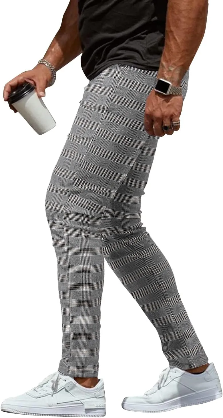 Woenzaia Men's Casual Slim Fit Pants Skinny Stretch Dress Slacks