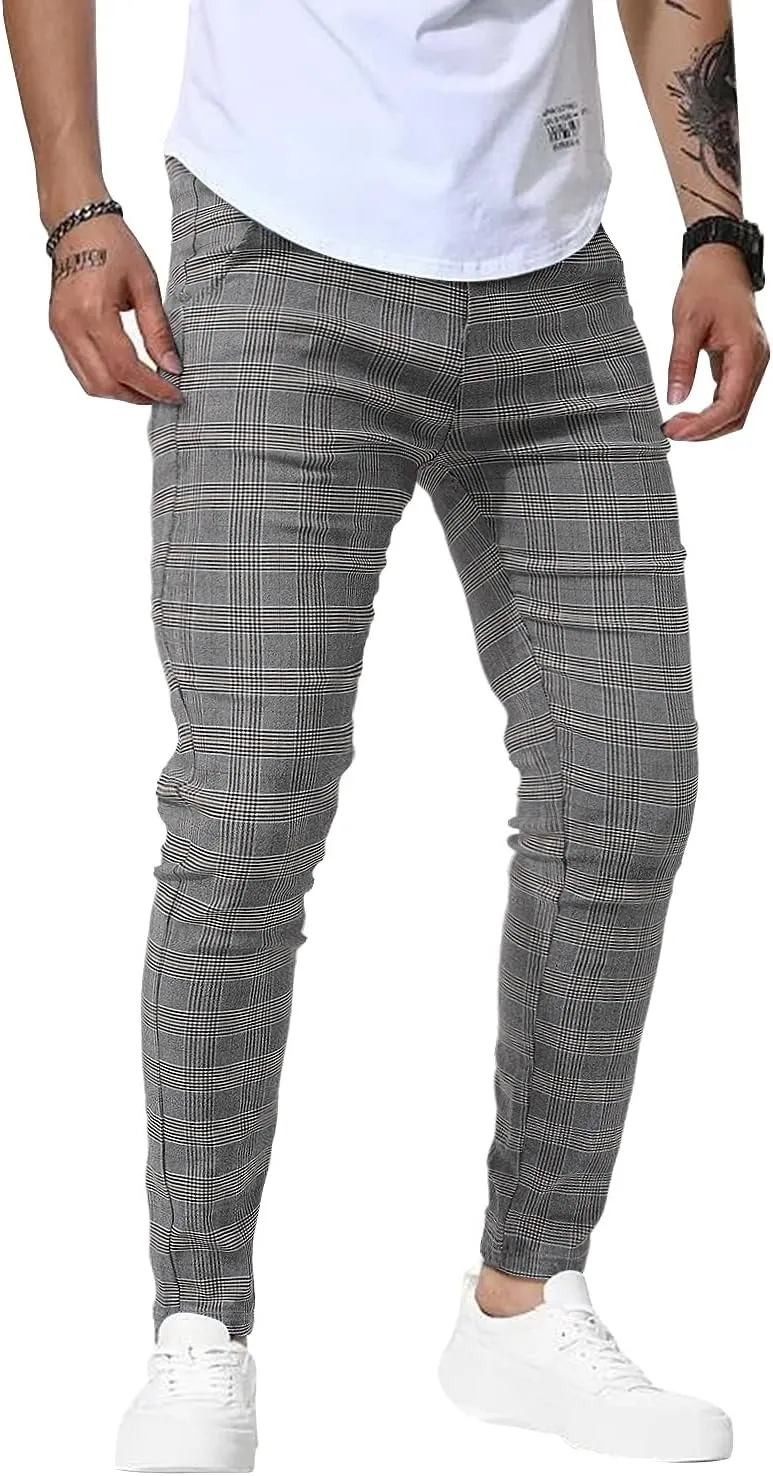 Woenzaia Men's Casual Slim Fit Pants Skinny Stretch Dress Slacks