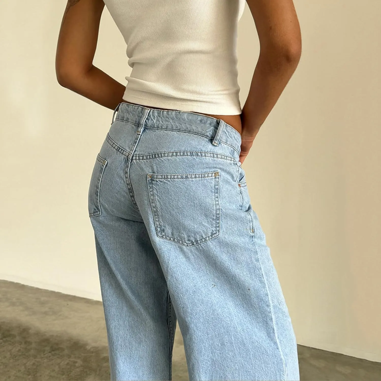 Women Jeans Low Rise Baggy Straight Wide Leg Jeans Vintage Casual Y2K Loose Boyfriend Denim Pants with Pockets