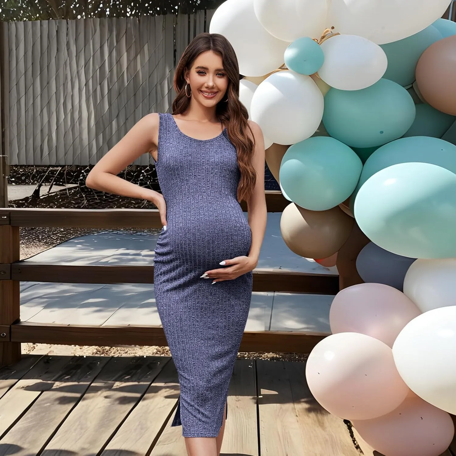 Women's 2024 Fashion Stretchy Maternity Tank Dress,Sleeveless Ribbed Maternity Dress for Baby Shower